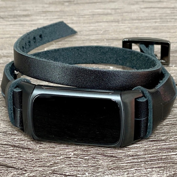 Double Wrap Black Leather Band for Fitbit Charge 5 Tracker Women Strap Bracelet - Picture 6 of 8